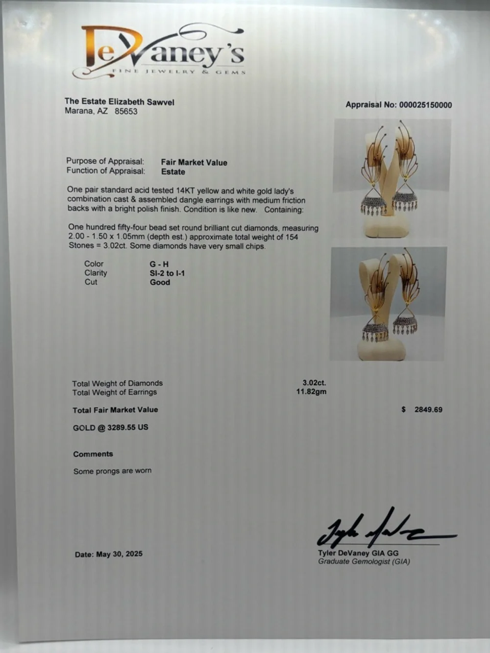 14 KT Yellow Gold Diamond Earrings - Picture 9 of 10